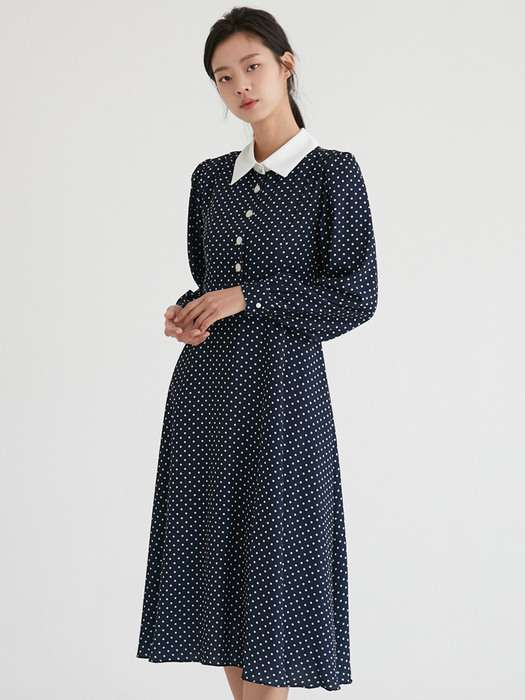 COLORATION COLLAR ONE-PIECE DOT NAVY
