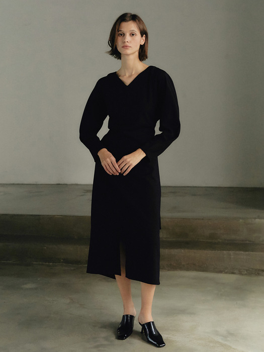 Curved wool dress - Black