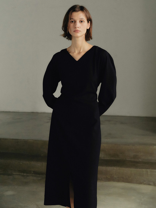 Curved wool dress - Black