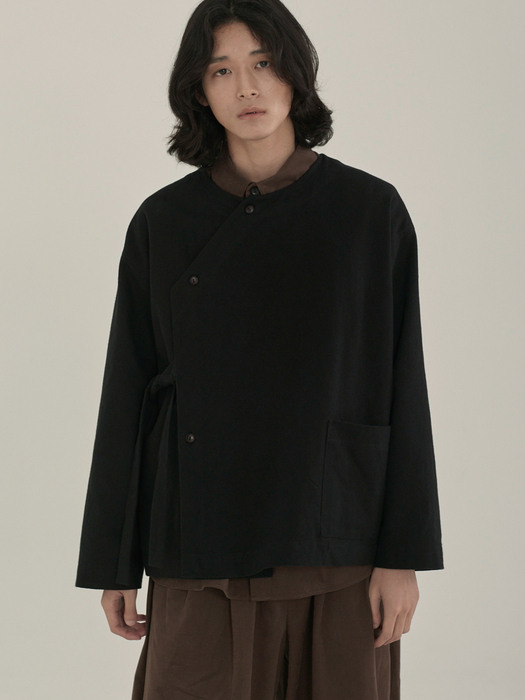 unisex diagonal line shirts jacket black