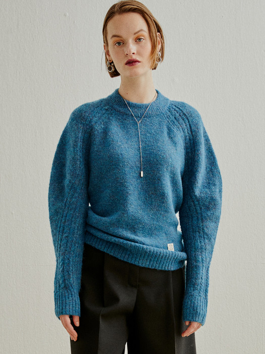 CABLE SLEEVE WOOL KNIT-PULLOVER DARK BLUE (AESW0F006B3)