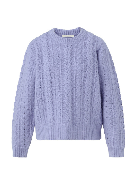 Embroidery cable angora knit pullover - Purple