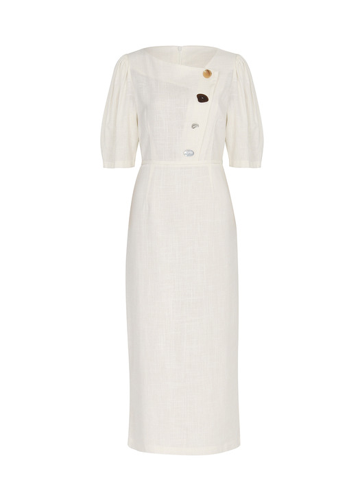 EMMA BUTTON POINT LINEN DRESS_IVORY (EEOO1OPR09W)