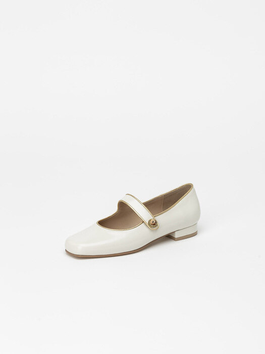 Saison Maryjane Flat Shoes in Ivory Textured Patent