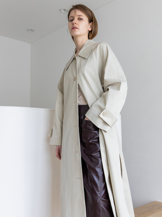 Side Button Long Trenchcoat-Cream Beige