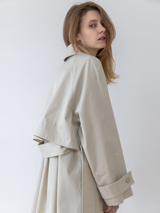 Side Button Long Trenchcoat-Cream Beige