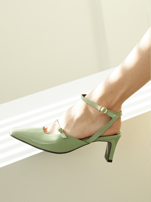 MD1066 Square Toe Strap Slingback  Olive Green