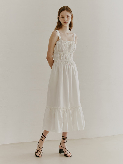 SHIRRING COTTON-BLEND DRESS IVORY