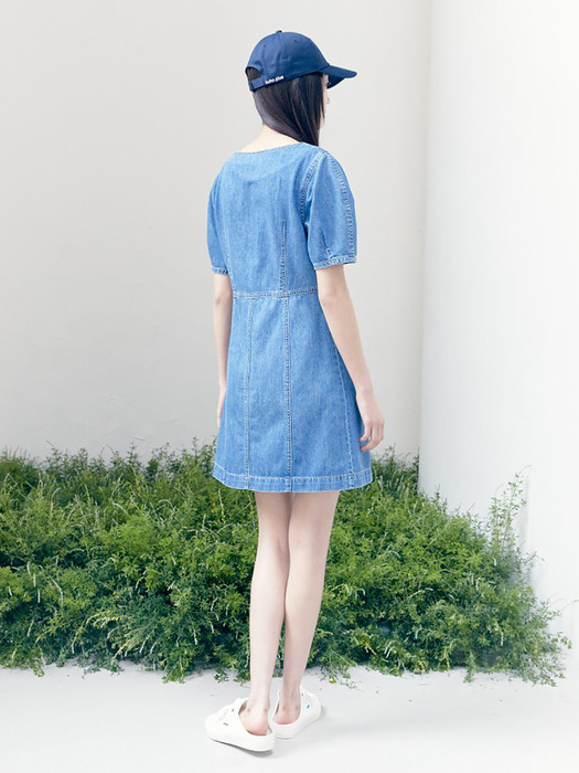 Square Neck Denim Dress  Blue (KE1371M51P)