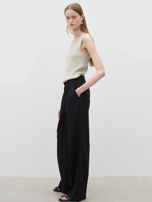 21 Summer_ Black High-rise Wide Trousers 