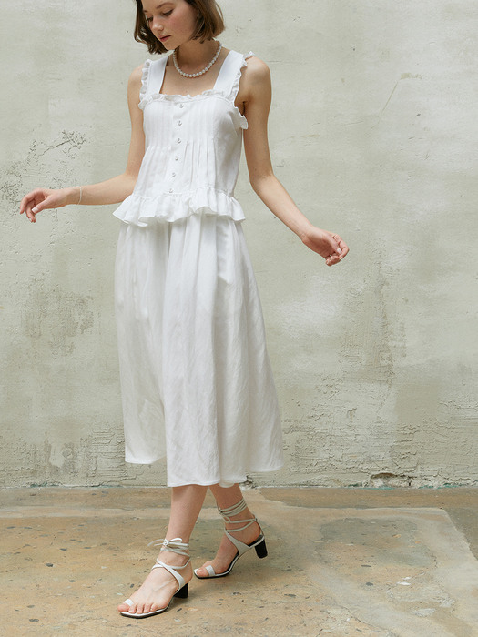 CECILE Ruffle Trimming Sleeveless Blouse_White