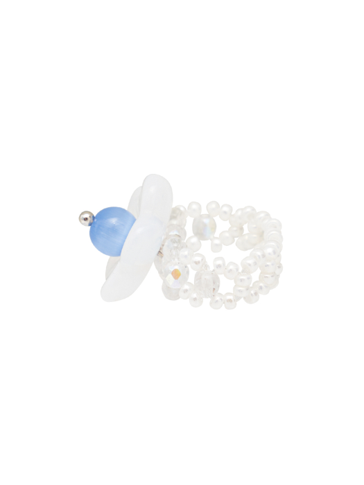 Glass Flower Beads Ring (White)