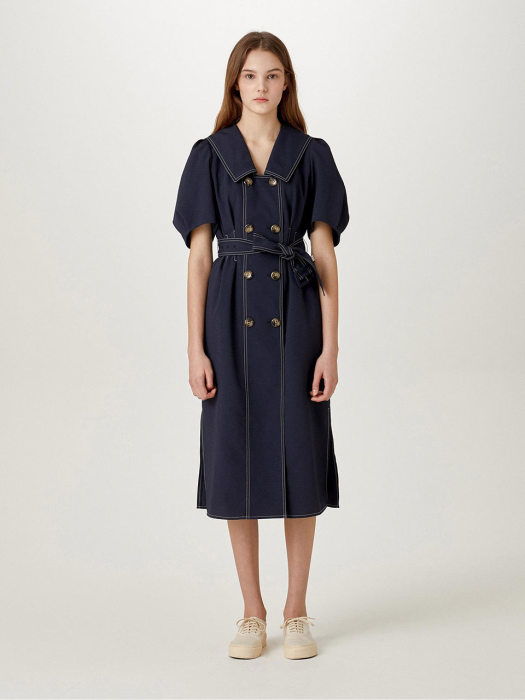 Double Button Belted Dress [NAVY] JYDR1B921N3