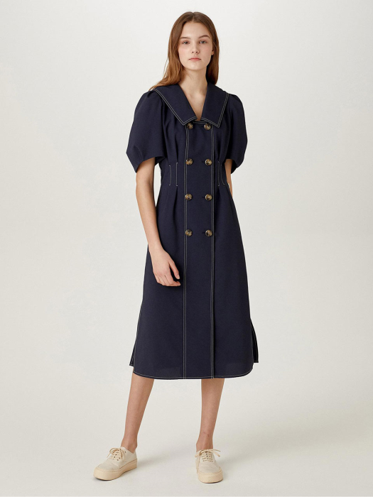 Double Button Belted Dress [NAVY] JYDR1B921N3