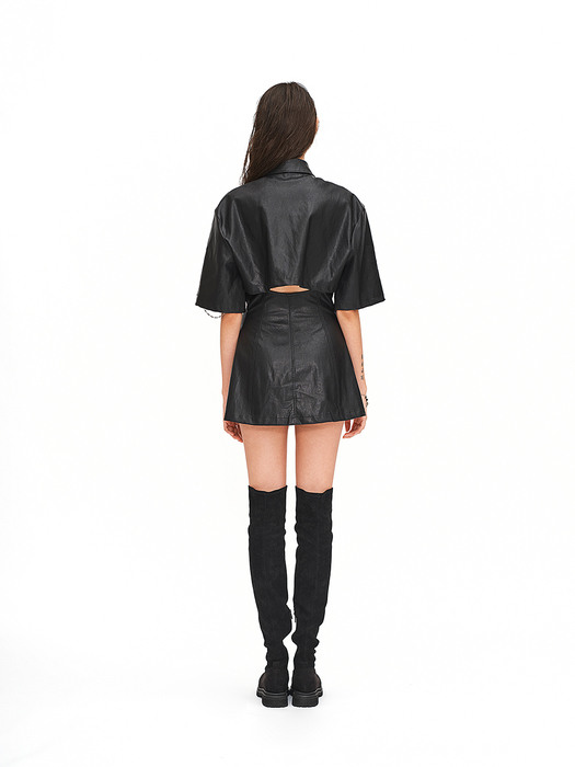 Fit and back slit jacket dress - Black