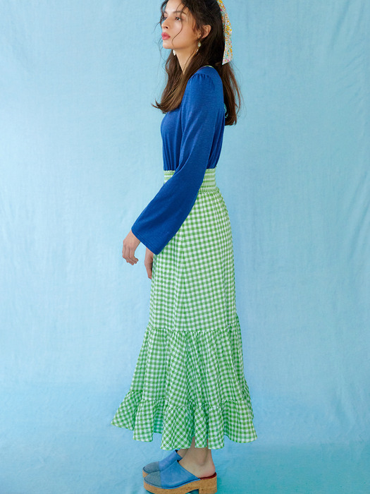[리퍼브]Gingham Smocked tiered skirt