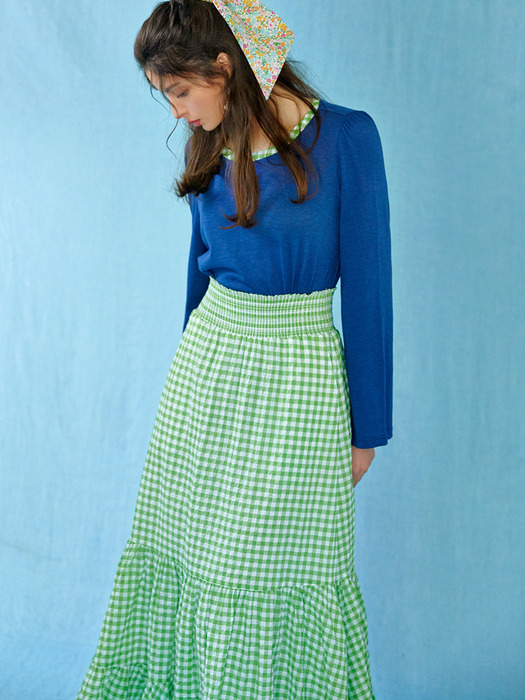 [리퍼브]Gingham Smocked tiered skirt