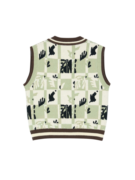 Checkerboard-jacquard Knit Vest in Mint VK1WV160-31