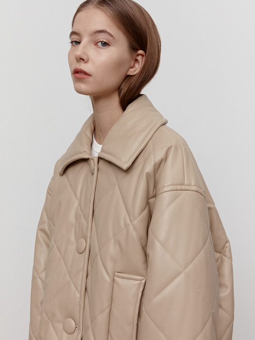 Quilted Eco Leather Jacket [Beige]