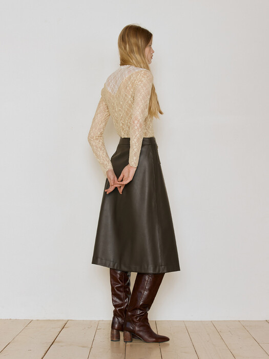 Vegan Leather Wrap Skirt_Brown 