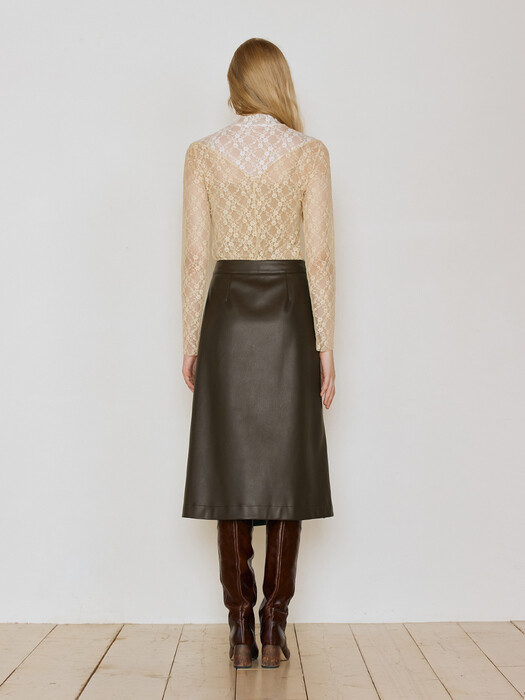 Vegan Leather Wrap Skirt_Brown 