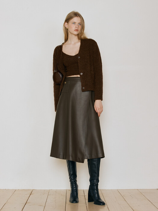 Vegan Leather Wrap Skirt_Brown 