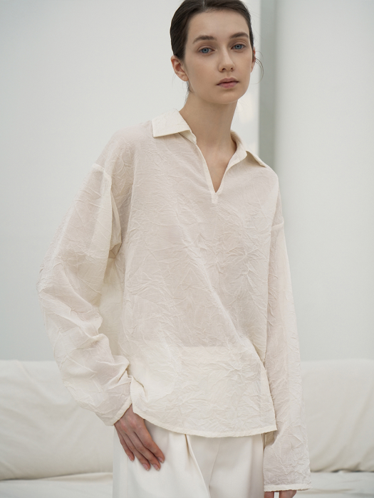 CRINKLED COTTON SHEER BLOUSE TOP