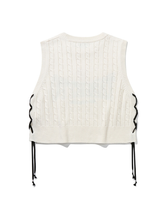 LACE UP CROP KNIT VEST_OATMEAL