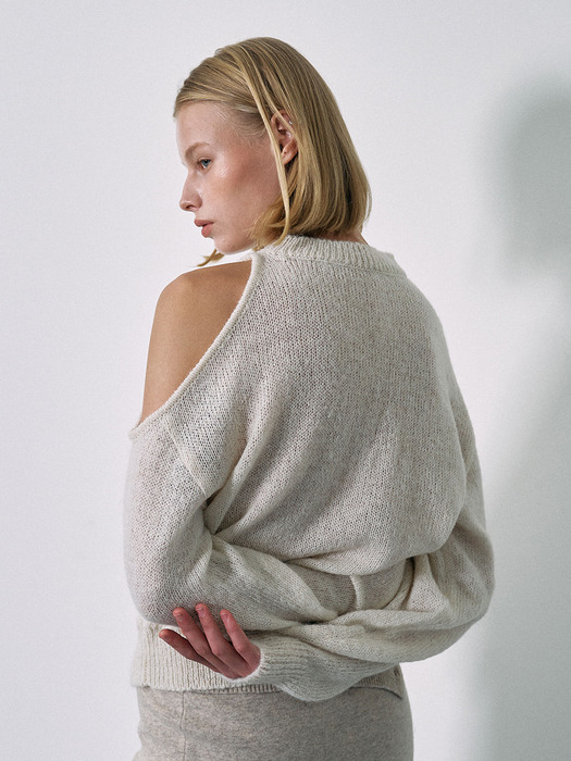 Asymmetric cut-out Alpaca knit sweater - Ivoly