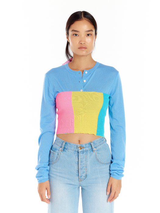 UNION Color-Block Knit Tube Top - Yellow/Pink/Blue Multi