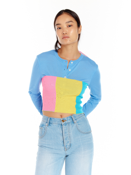 UNION Color-Block Knit Tube Top - Yellow/Pink/Blue Multi