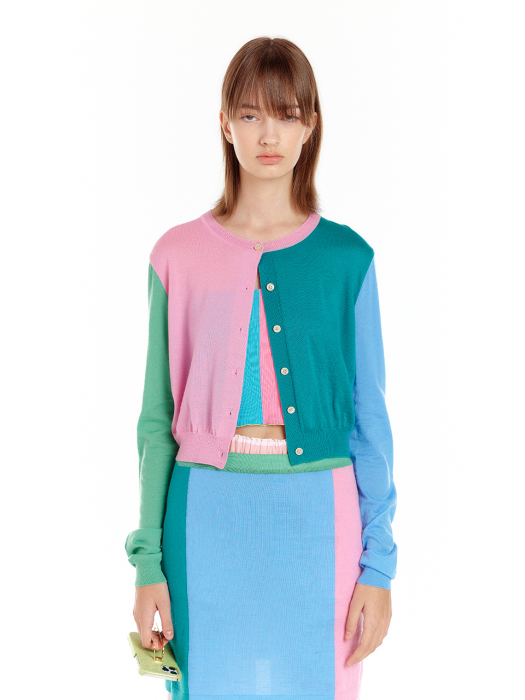 UNICORN Cashmere Color-Block Cardigan - Pink/Green/Blue Multi