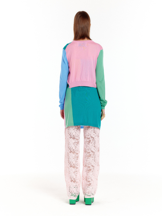 UNICORN Cashmere Color-Block Cardigan - Pink/Green/Blue Multi