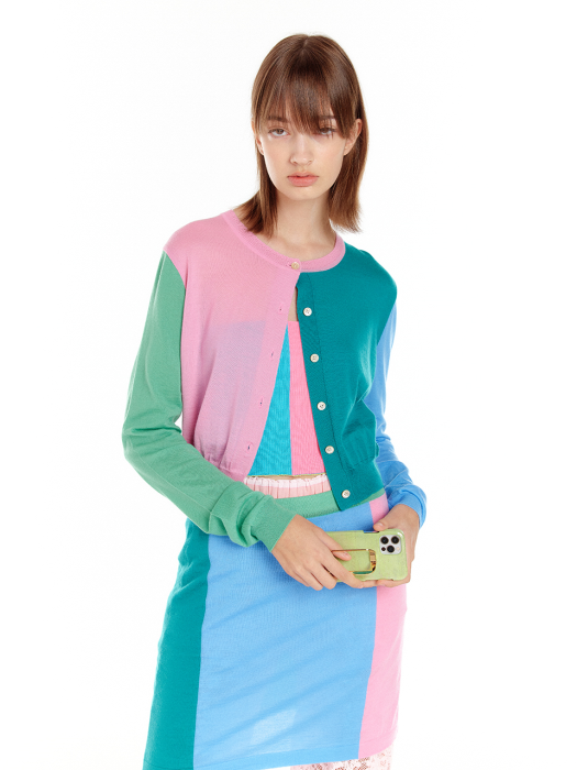 UNICORN Cashmere Color-Block Cardigan - Pink/Green/Blue Multi