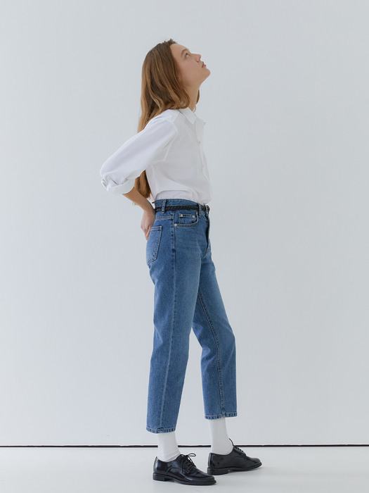 flat denim pants - blue