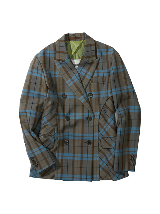 (WOMEN) PICCADILLY CURVE CHECK JACKET awa444w(BLUE/BROWN)