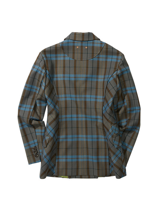 (WOMEN) PICCADILLY CURVE CHECK JACKET awa444w(BLUE/BROWN)