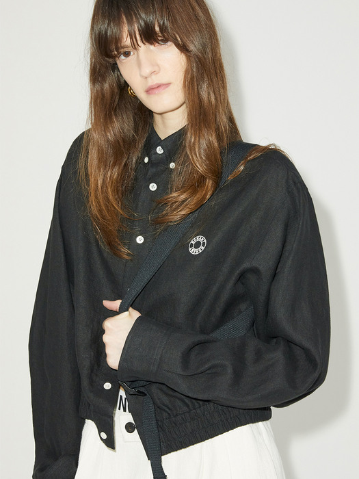  LOGO CROPPED LINEN SHIRT JACKET BLACK