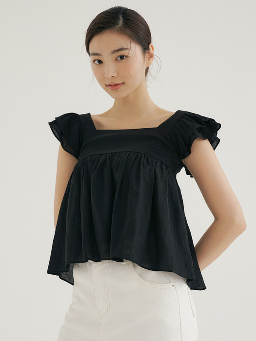RCP SHOULDER FRILL WING BLOUSE BLACK