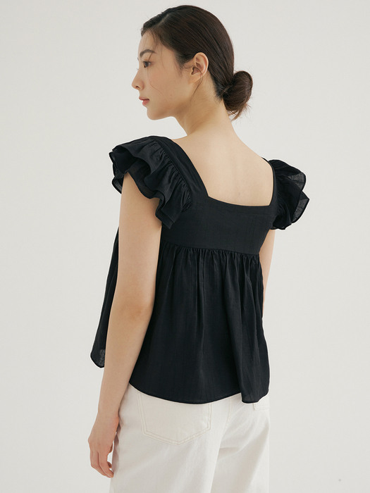 RCP SHOULDER FRILL WING BLOUSE BLACK