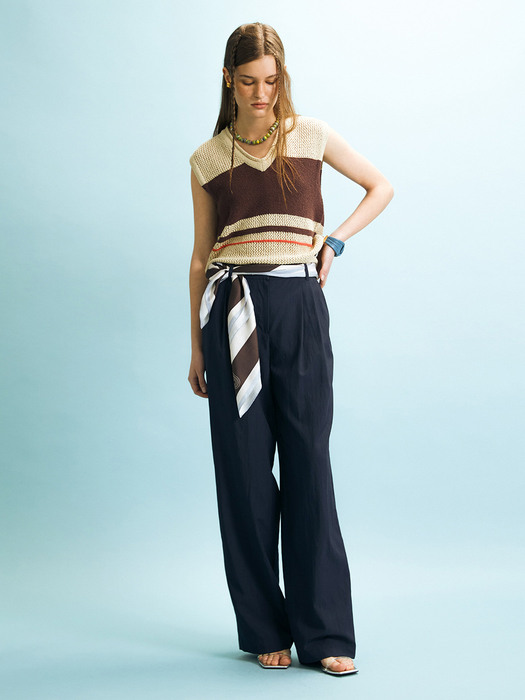 WIDE TWO TUCK PANTS - NAVY