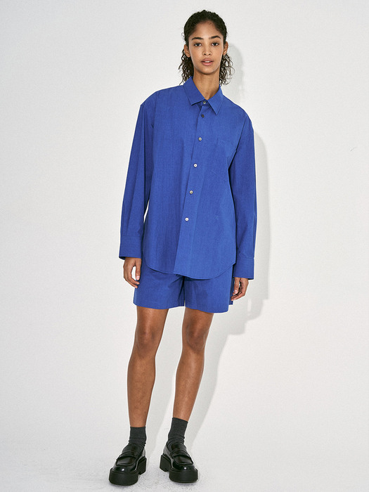 OVERSIZED COLOR COTTON SHIRTS IN COBALT BLUE