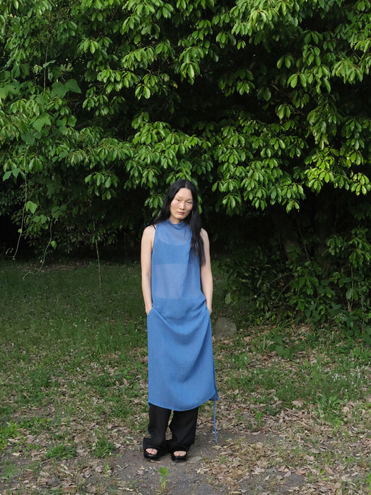 Cowl Neck Side-Slit Dress / Royal Blue