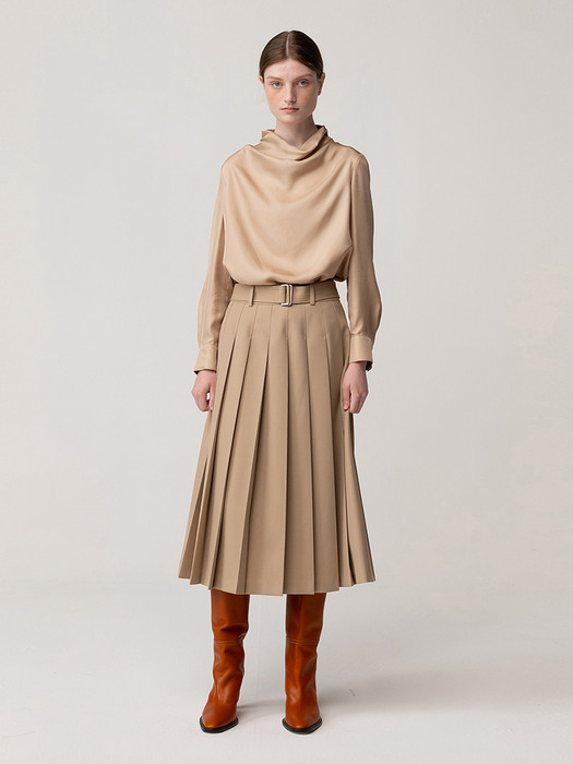 Wool Pleated Skirt Soft-Beige