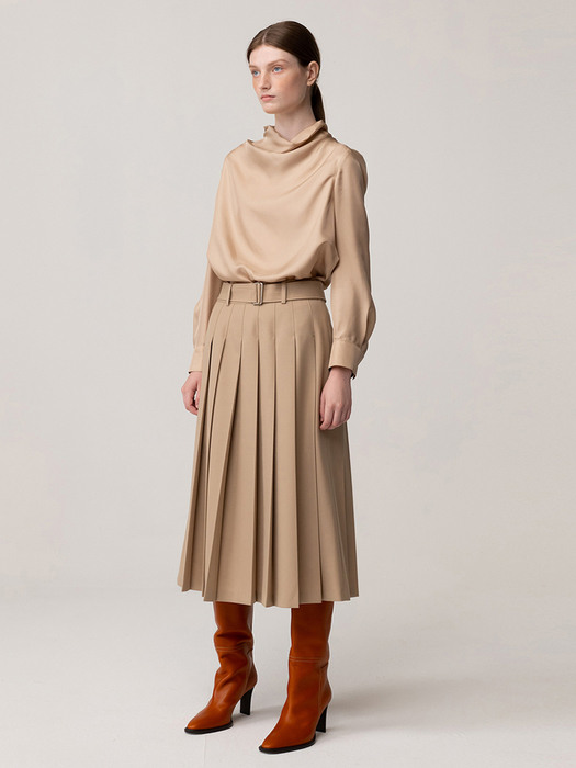 Wool Pleated Skirt Soft-Beige