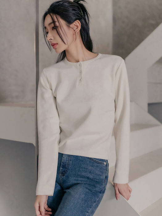 WAFFLE BUTTON LONGSLEEVE_IVORY