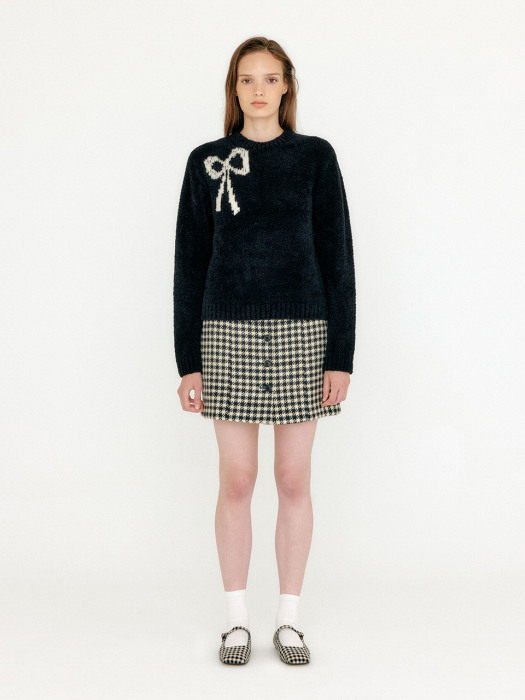 VOBINA Fleece Ribbon Knit Pullover - Black