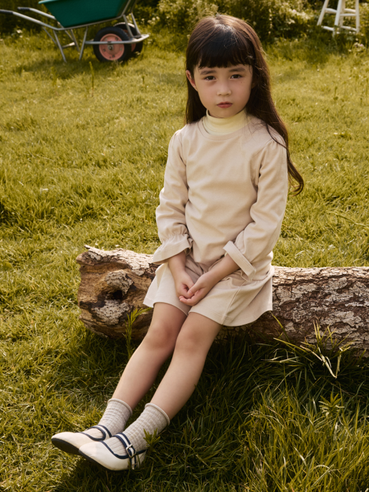 키즈 4-5세 코튼 퍼프소매 루즈핏 드레스