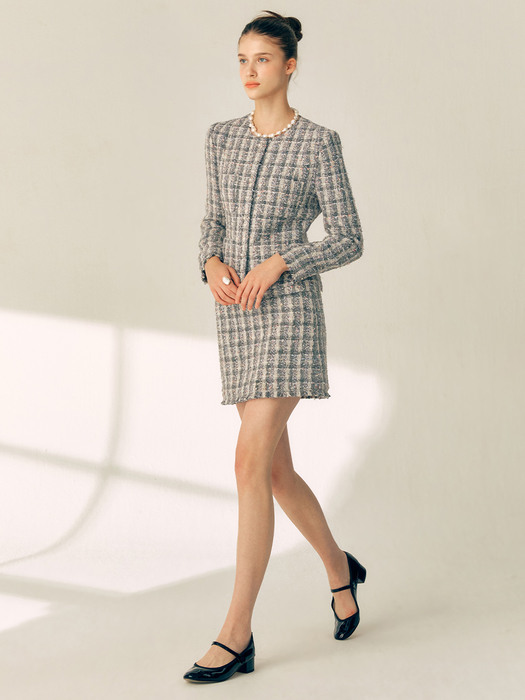 RITA H-line tweed wool mini skirt (Deep gray)