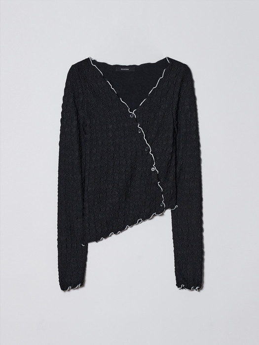 DIAGONAL X VICTORIA WRINKLED BUTTON CARDIGAN (black)